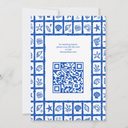 Invitation Seashell Grid Beach Wedding Code QR PERSONNALISÉ (Dos)