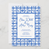 Invitation Seashell Grid Beach Wedding Code QR PERSONNALISÉ (Devant)