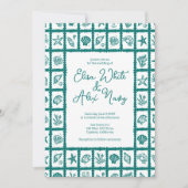 Invitation Seashell Grid Plage Mariage Vert CUSTOM QR Code (Devant)