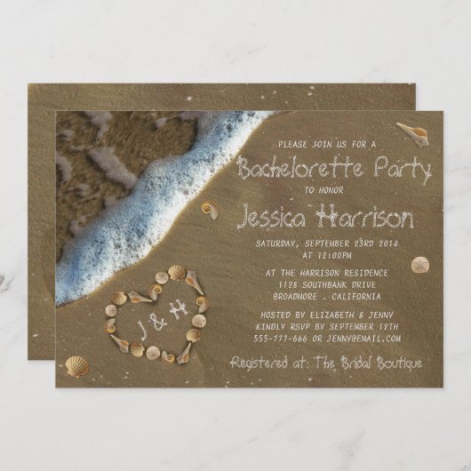 Invitation Seashell Heart Beach Bachelorette Party (Devant / Derrière)