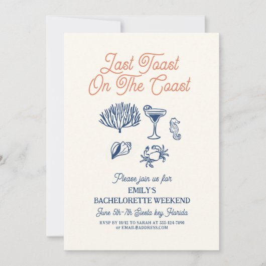 Invitation Seashell Last toast coast Bachelorette Weekend (Devant)