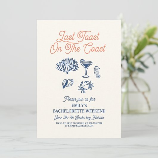 Invitation Seashell Last toast coast Bachelorette Weekend (Debout devant)