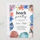 Invitation Seashell Tropical Flower Fiançailles Beach Party (Devant)