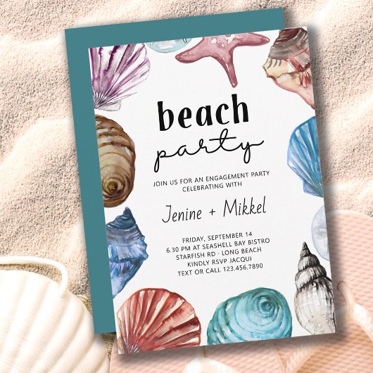 Invitation Seashell Watercolor Fiançailles Beach Party