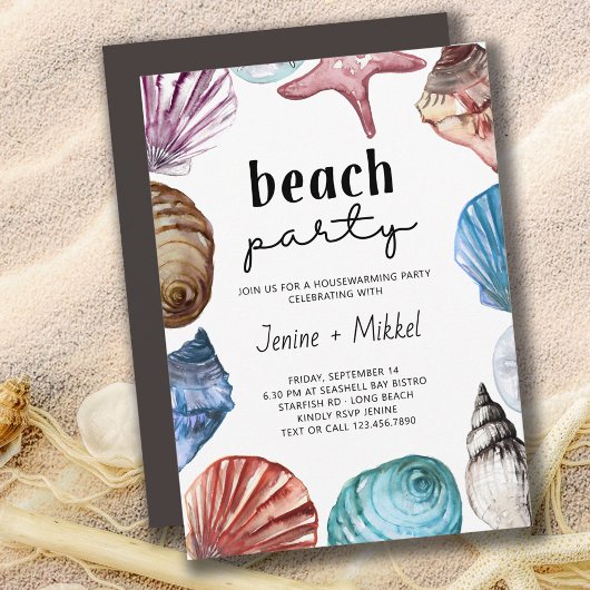 Invitation Seashell Watercolor House Warming Beach Party