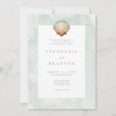Invitation Seashell Watercolor Minimalist Beach Wedding (Devant)
