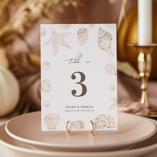 Invitation Seashells 5x7 Pearls Nautical Wedding Table Number