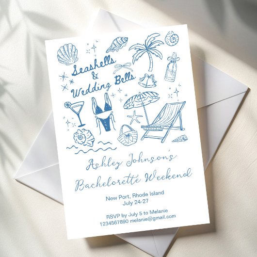 Invitation Seashells and wedding bells Bachelorette weekend