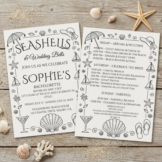Invitation Seashells and Wedding Bells Beach Bachelorette 