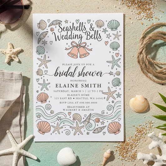 Invitation Seashells and Wedding Bells Beach Bridal Shower