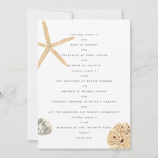 Invitation Seashells Bachelorette Party Itinéraire Jour suppl (Dos)
