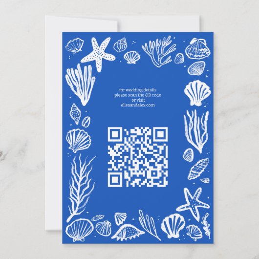 Invitation Seashells Frame Beach Wedding CUSTOM QR Code (Dos)