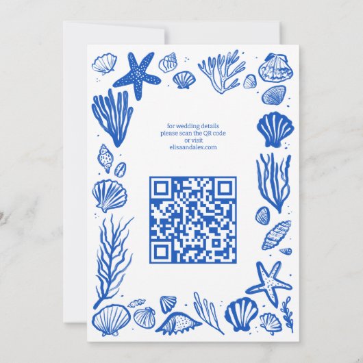 Invitation Seashells Frame Beach Wedding CUSTOM QR Code (Dos)