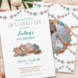 Invitation Seashells Girls Beach Anniversaire