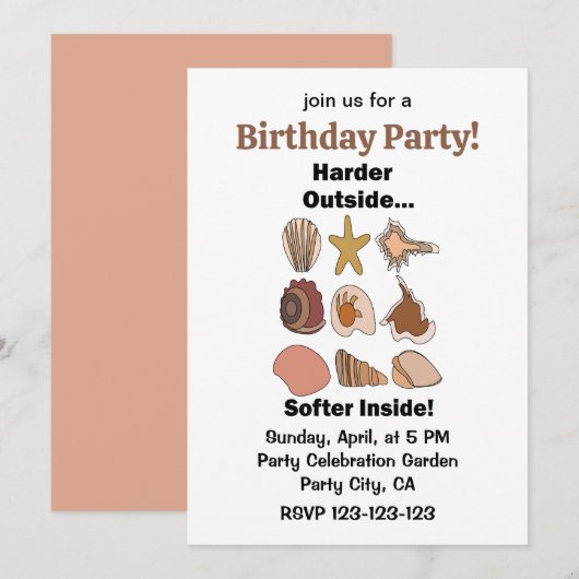 Invitation Seashells Hard Outside Soft Inside Birthday Party (Devant / Derrière)
