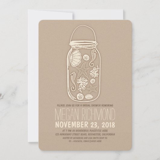 Invitation Seashells mason jar plage nuptiale douche invitati (Devant)