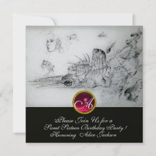 Invitation SEASHELLS SWEET 16, Monogramme rubis Argent noir