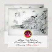 Invitation SEASHELLS SWEET 16, Monogramme rubis noir blanc (Devant / Derrière)