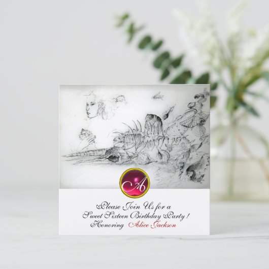 Invitation SEASHELLS SWEET SIXTEEN PARTY, Ruby Monogram Argen (Debout devant)