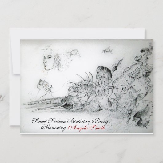Invitation SEASHELLS SWEET SIXTEEN PARTY, Ruby Monogramme (Devant)