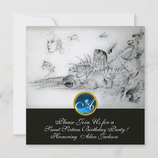 Invitation SEASHELLS SWEET SIXTEEN PARTY Sapphire Monogramme (Devant)