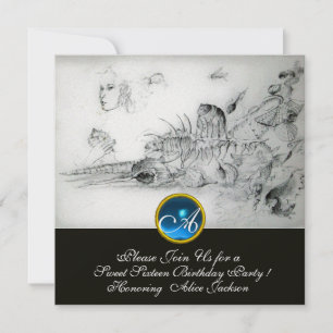 Invitation SEASHELLS SWEET SIXTEEN PARTY Sapphire Monogramme