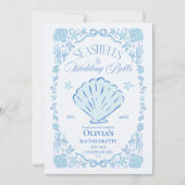 Invitation Seashells Wedding Bells Bachelorette Blue (Devant)