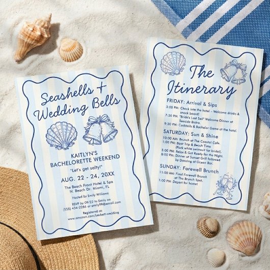 Invitation Seashells & Wedding Bells Bachelorette Itinerary