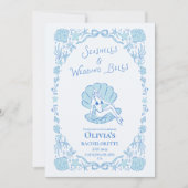 Invitation Seashells Wedding Bells Blue Bachelorette (Devant)