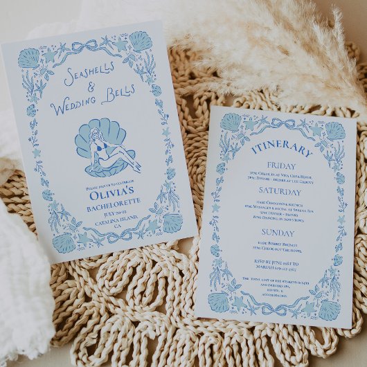 Invitation Seashells Wedding Bells Blue Bachelorette