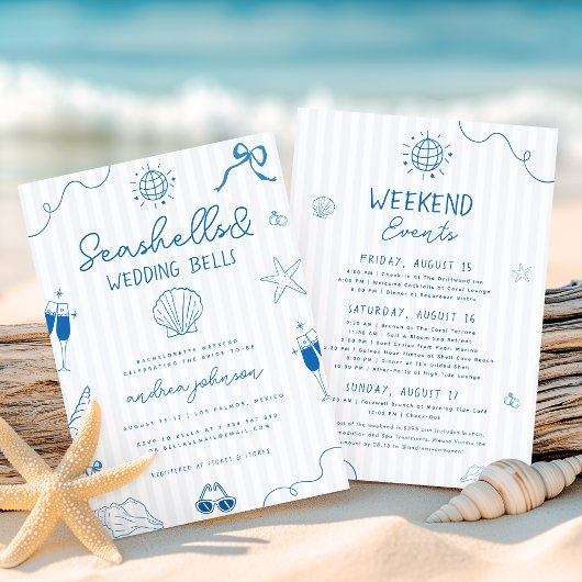 Invitation Seashells & Wedding Bells Hand Drawn Bachelorette
