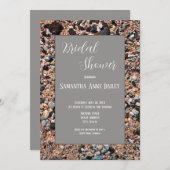 Invitation Seashore Coral Sable & Coques, Plage moderne, Brid (Devant / Derrière)