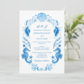 Invitation Seaside Elegance Blue Coastal Watercolor Wedding (Debout devant)