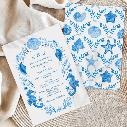 Invitation Seaside Elegance Blue Coastal Watercolor Wedding