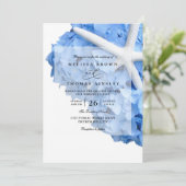 Invitation Seaside Garden Starfish Hydrangea QR Code Wedding (Debout devant)
