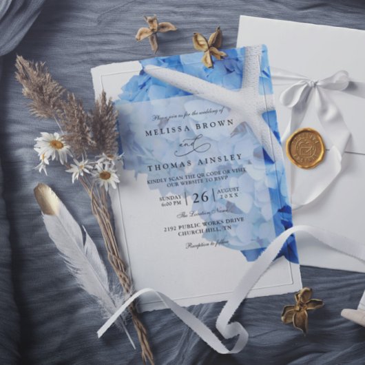 Invitation Seaside Garden Starfish Hydrangea QR Code Wedding