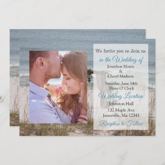 Invitation Seaside Mariage Beach Theme Photo Wedding Invite (Devant / Derrière)