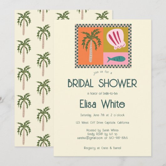 Invitation Seaside Soiree Fête des mariées Moderne Cute CUSTO (Devant / Derrière)