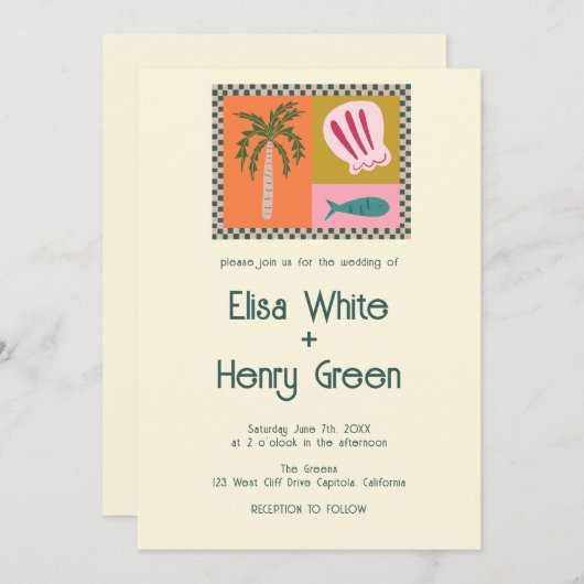 Invitation Seaside Soiree Modern Cute CUSTOM QR (Devant / Derrière)