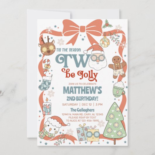 Invitation Season TWO be jolly boy Christmas 2nd birthday. (Devant)