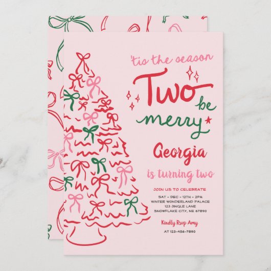 Invitation Season Two Be Merry Coquette Christmas Birthday (Devant / Derrière)