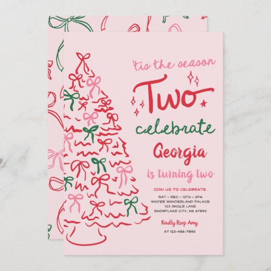 Invitation Season Two Celebrate Coquette Christmas Birthday (Devant / Derrière)