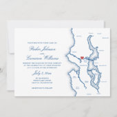 Invitation Seattle Lake Washington Map Elegant Navy Wedding (Devant)