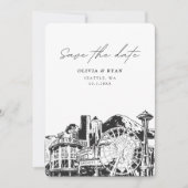 Invitation Seattle Save the Date Skyline Downtown Mariage (Devant)