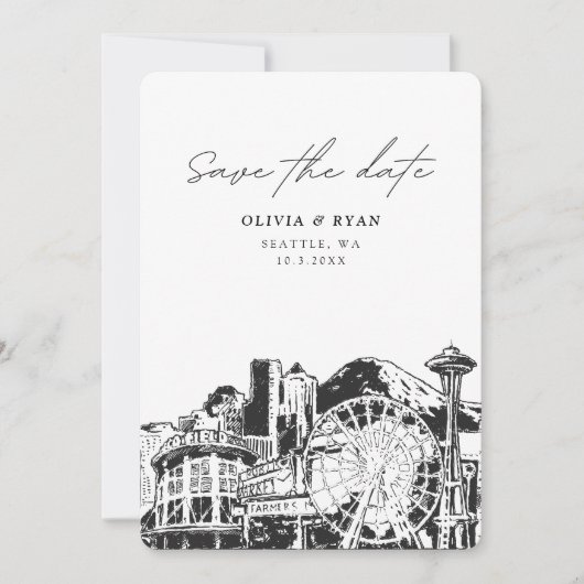 Invitation Seattle Save the Date Skyline Downtown Mariage (Devant)