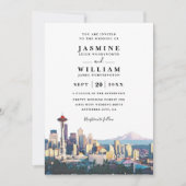 Invitation SEATTLE Skyline Destination Modern QR Code Wedding (Devant)