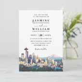 Invitation SEATTLE Skyline Destination Modern QR Code Wedding (Debout devant)
