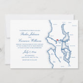 Invitation Seattle Tout-en-un Code QR RSVP Mariage Bleu (Devant)