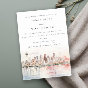 Invitation Seattle Washington Aquarelle Paysage Mariage Douch