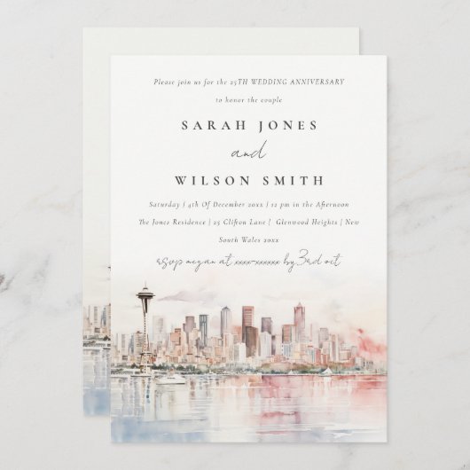 Invitation Seattle Washington  Landscape Wedding Anniversary (Devant / Derrière)